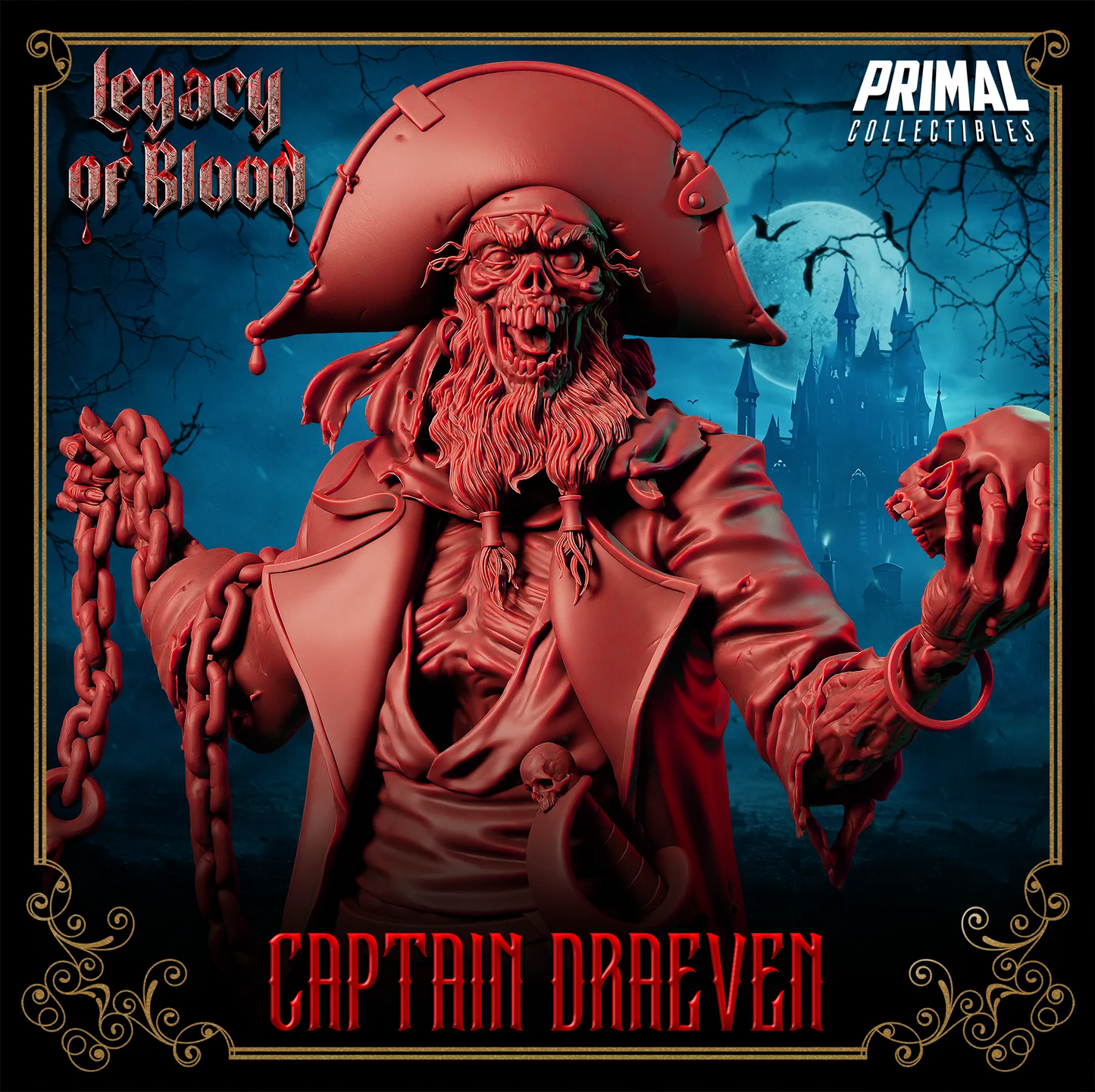 Captain Draeven, Undead Pirate | Legacy of Blood | Tabletop D&D Miniature | Primal Collectibles