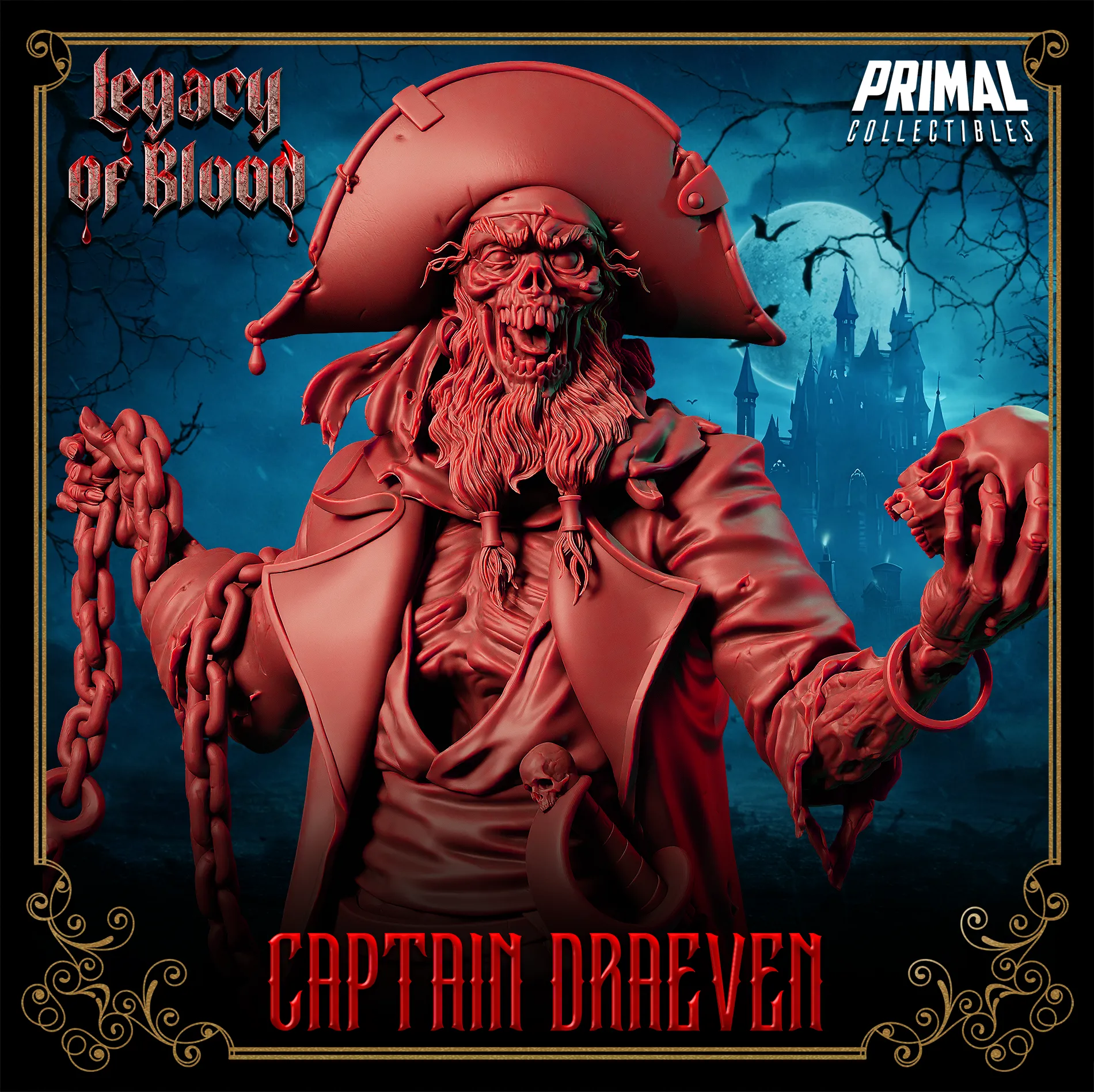 Captain Draeven, Undead Pirate | Legacy of Blood | Tabletop D&D Miniature | Primal Collectibles