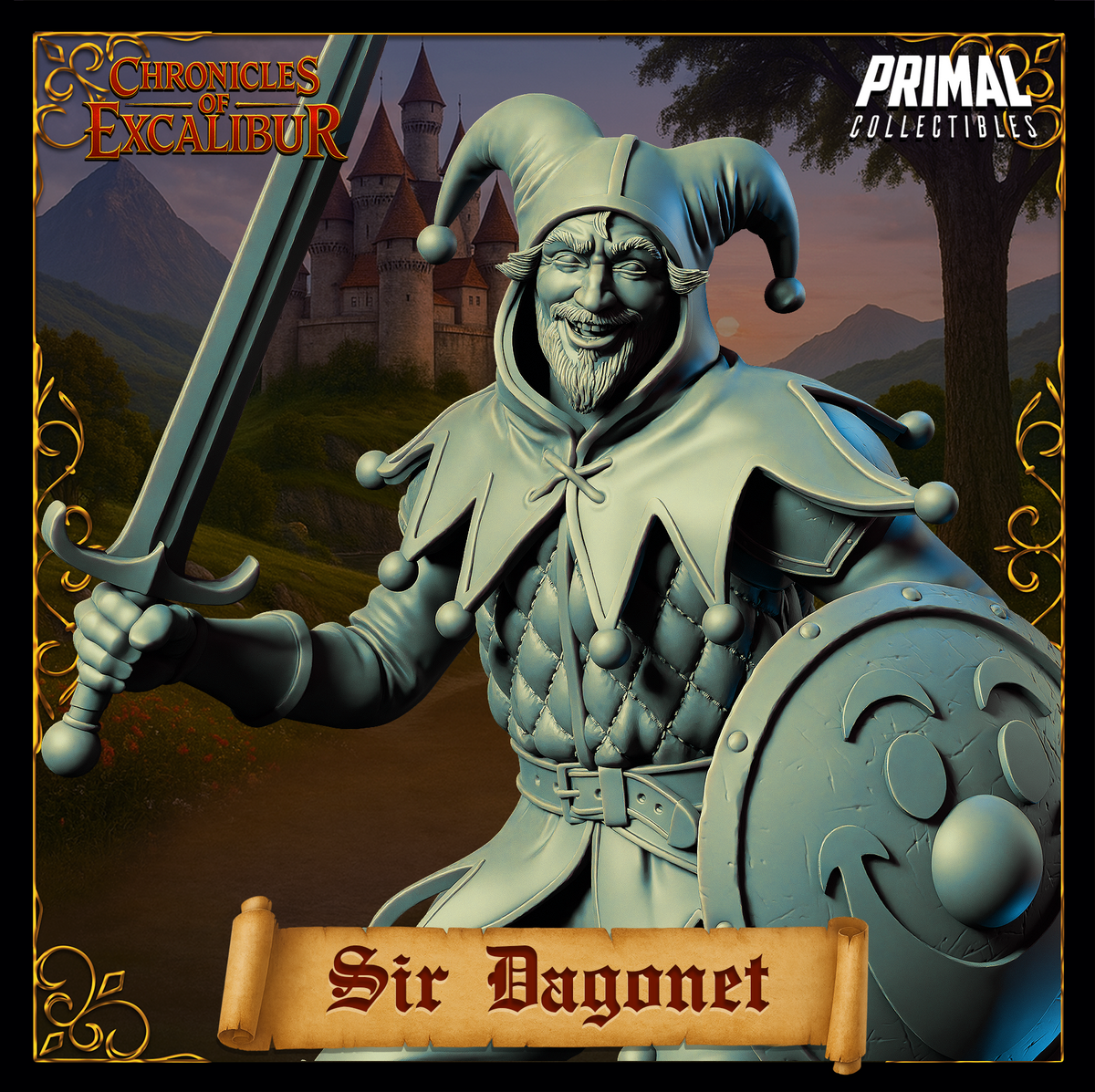 Knight Sir Dagonet | Chronicles of Excalibur | Tabletop D&D Miniature | Primal Collectibles
