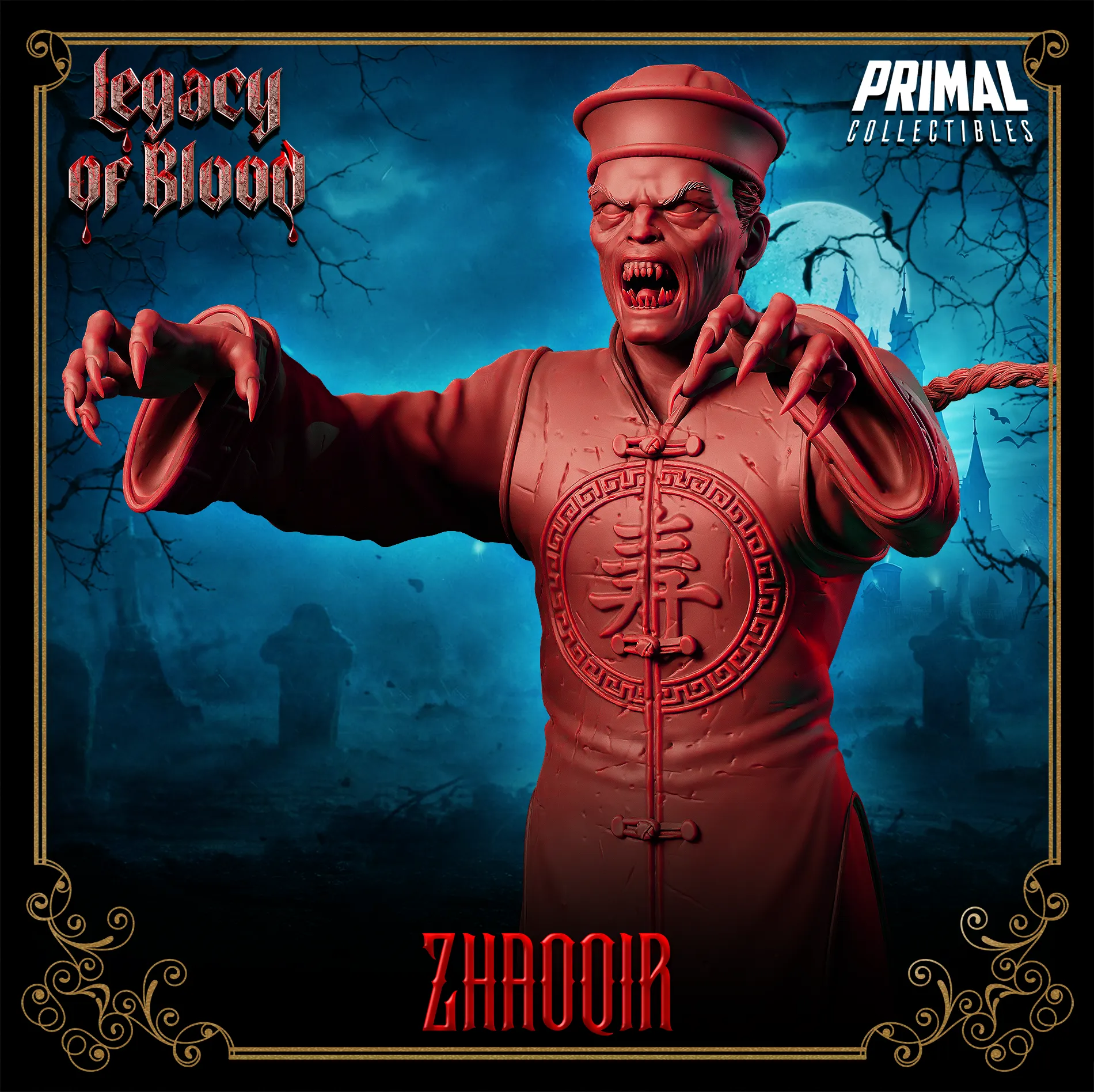 Zombie Zhaoqir, Hopping Vampire, Jiangshi | Legacy of Blood | Tabletop D&D Miniature | Primal Collectibles