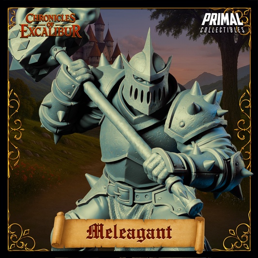 Cursed Warrior Meleagant tabletop D&D miniature by Tattles Told 3D for Chronicles of Excalibur, featuring detailed warrior figure.