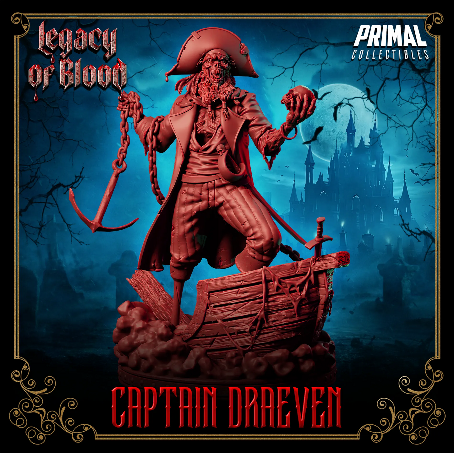 Captain Draeven, Undead Pirate | Legacy of Blood | Tabletop D&D Miniature | Primal Collectibles