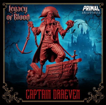 Captain Draeven, Undead Pirate | Legacy of Blood | Tabletop D&D Miniature | Primal Collectibles