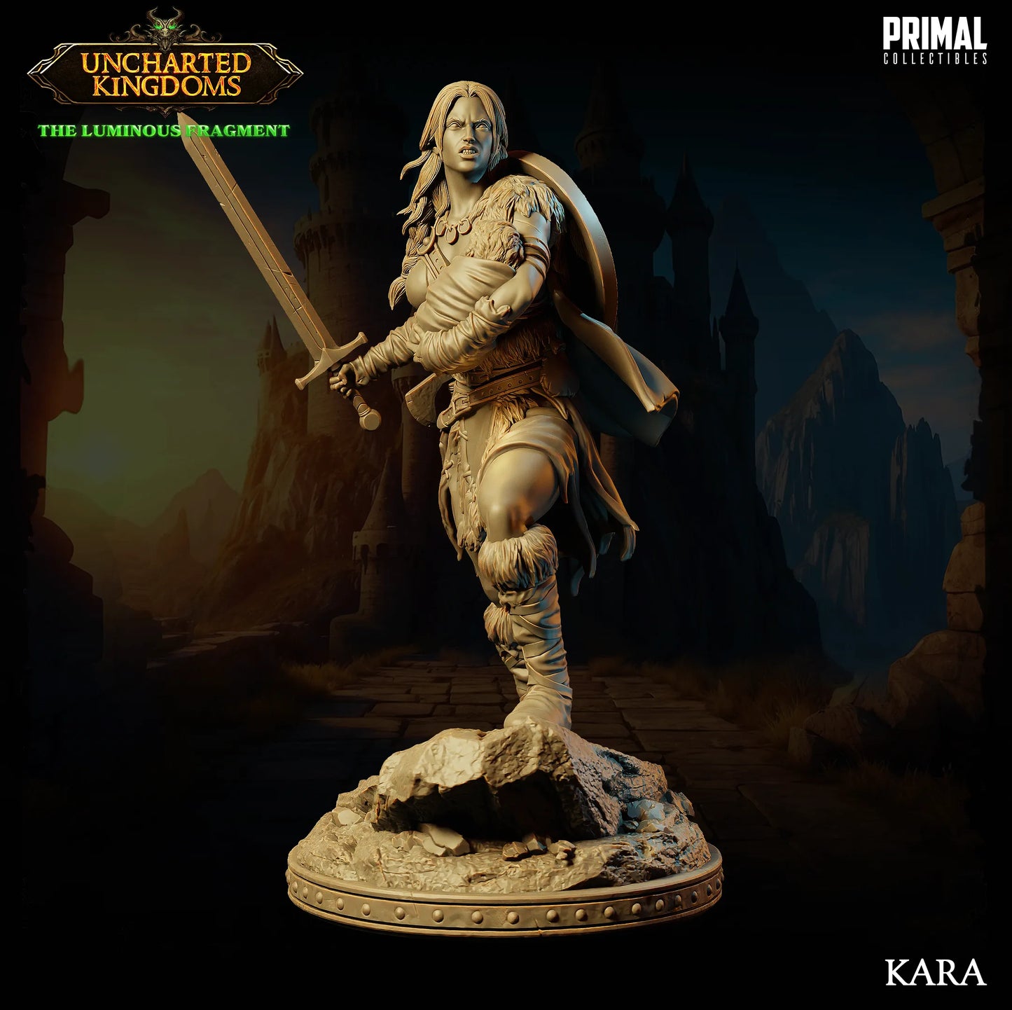 Barbarian Female Kara | Uncharted Kingdoms | Tabletop D&D Miniature | Primal Collectibles