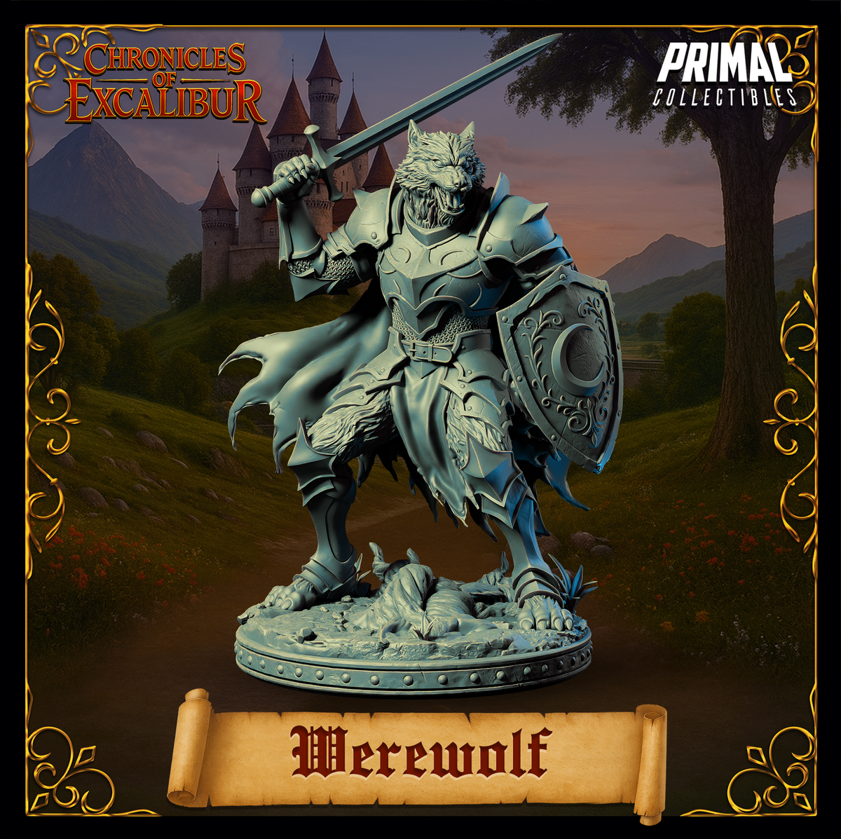 Knight Werewolf | Chronicles of Excalibur | Tabletop D&D Miniature | Primal Collectibles