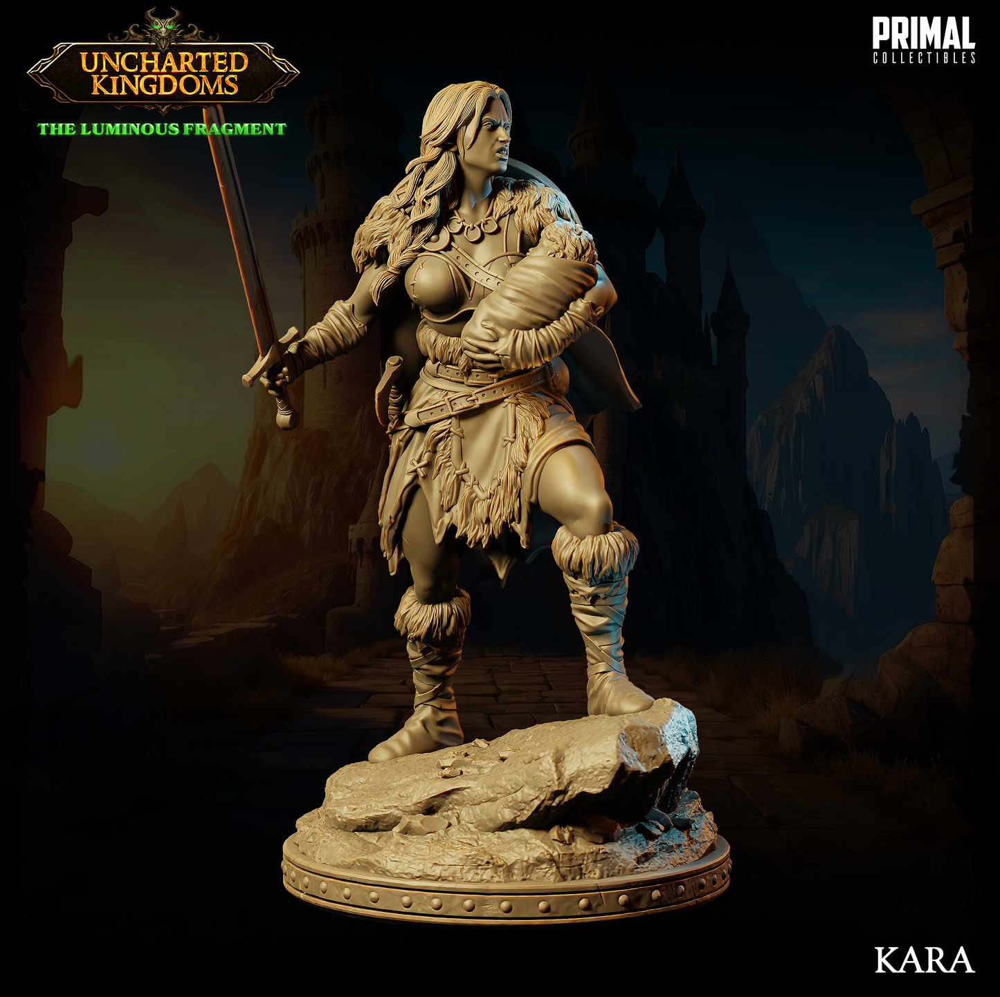 Barbarian Female Kara | Uncharted Kingdoms | Tabletop D&D Miniature | Primal Collectibles