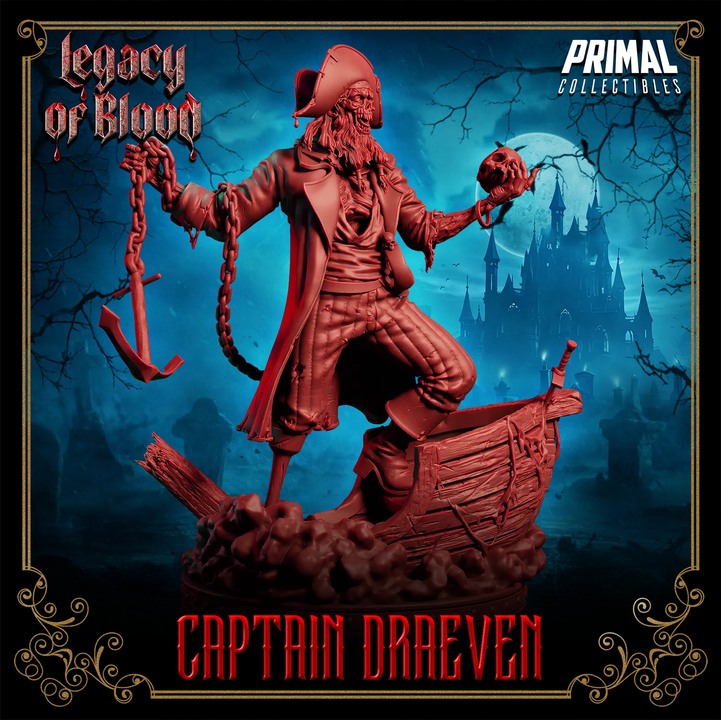 Captain Draeven, Undead Pirate | Legacy of Blood | Tabletop D&D Miniature | Primal Collectibles
