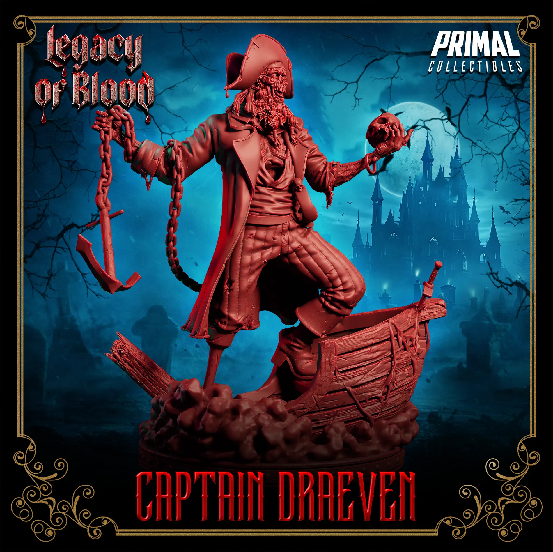 Captain Draeven, Undead Pirate | Legacy of Blood | Tabletop D&D Miniature | Primal Collectibles