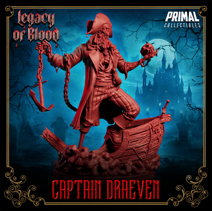 Captain Draeven, Undead Pirate | Legacy of Blood | Tabletop D&D Miniature | Primal Collectibles