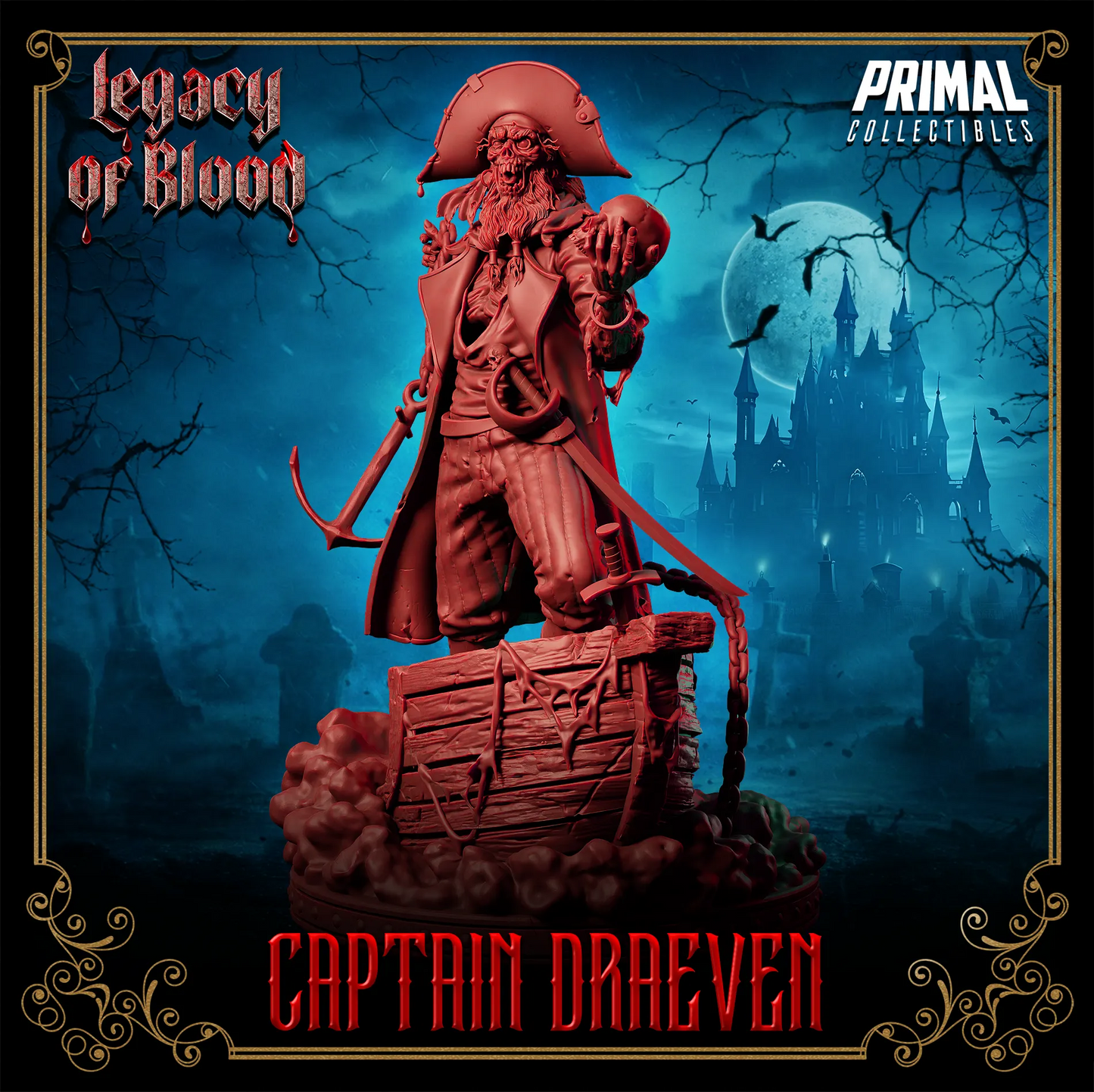 Captain Draeven, Undead Pirate | Legacy of Blood | Tabletop D&D Miniature | Primal Collectibles