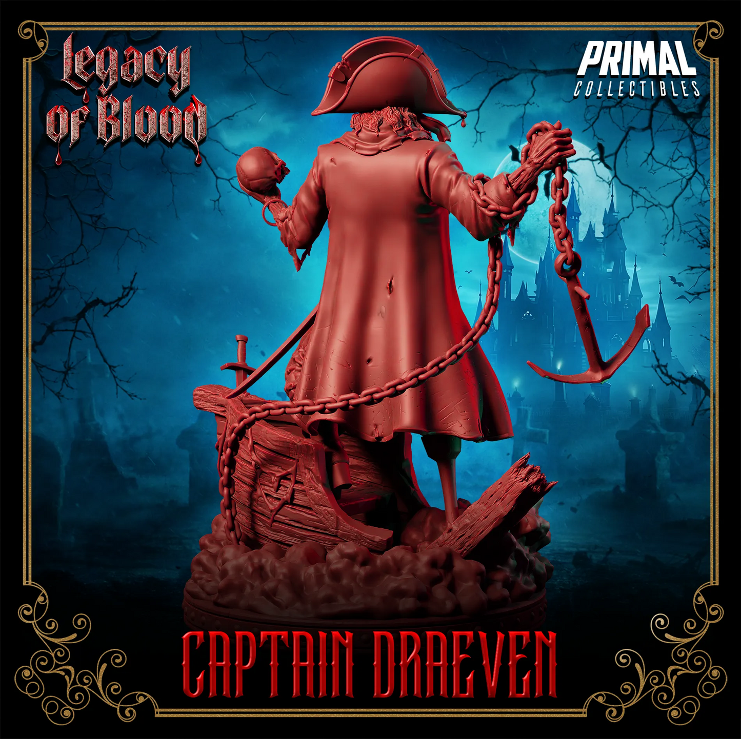 Captain Draeven, Undead Pirate | Legacy of Blood | Tabletop D&D Miniature | Primal Collectibles