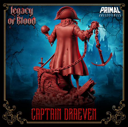 Captain Draeven, Undead Pirate | Legacy of Blood | Tabletop D&D Miniature | Primal Collectibles