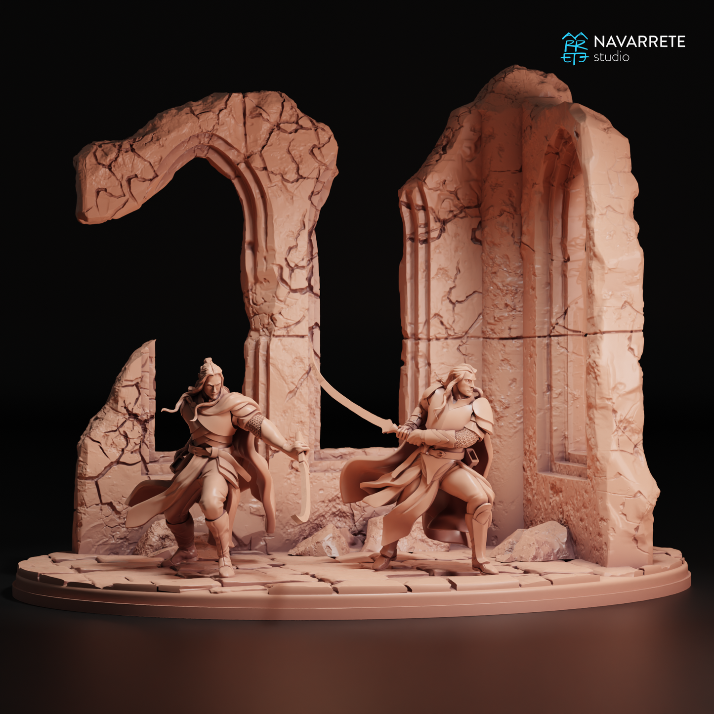 Detailed miniature of Sylthar and Thalindor from Navarrete Studio by Tattles Told 3D, featuring intricate fantasy character designs.