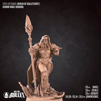 Realm of Bulletcraft, Human Mage Admiral | D&D Pathfinder TTRPG Miniature | Bite the Bullet