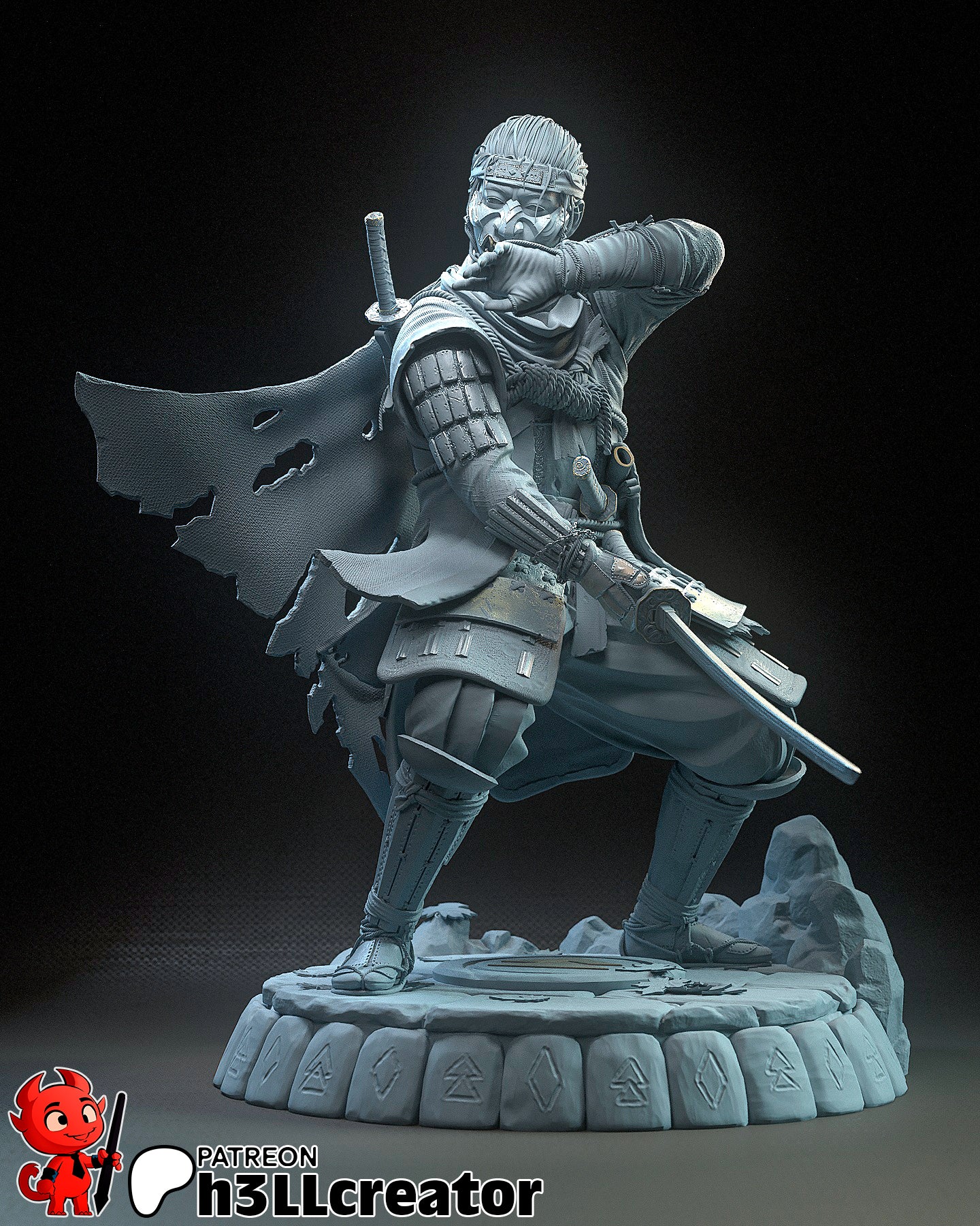 1:12 Shadowed Samurai | Resin Garage Kit Figure Game Fan Art | h3LL creator