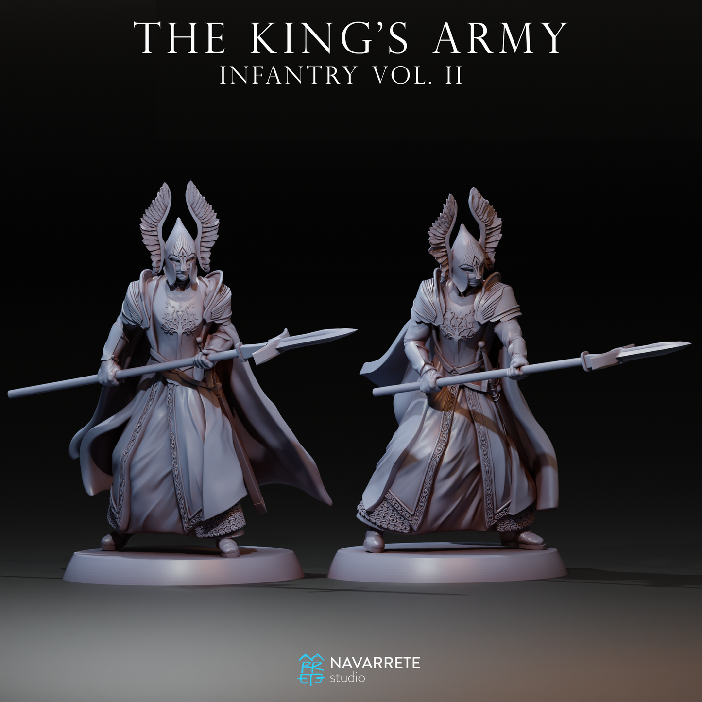Detailed Tattles Told 3D King's Guard miniature from Navarrete Studio's tabletop gaming set, showing armored king figure.