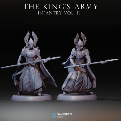 Detailed Tattles Told 3D King's Guard miniature from Navarrete Studio's tabletop gaming set, showing armored king figure.