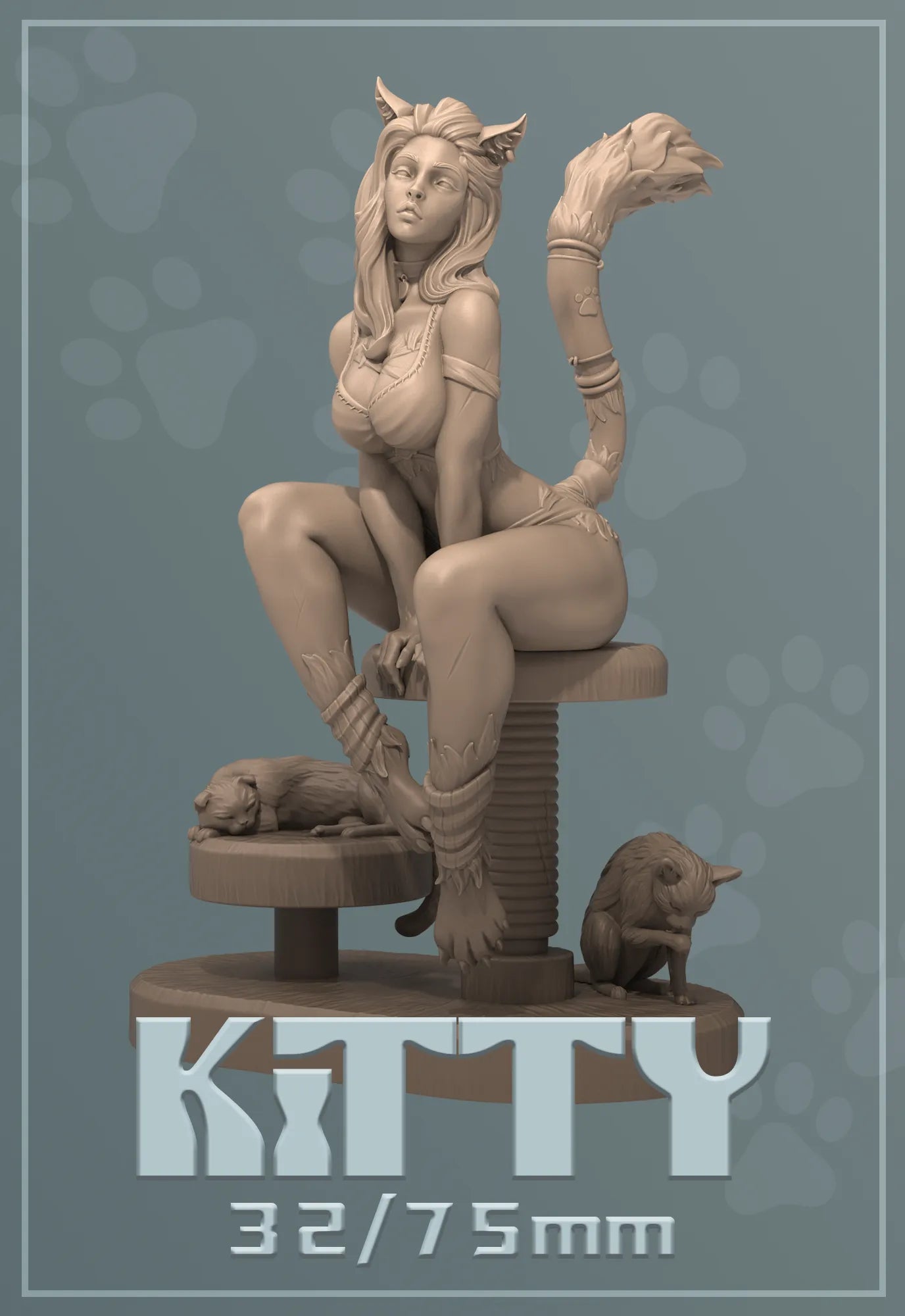 Kitty | Tabletop or Display Scale | D&D TTRPG Fantasy Miniature | Dungeons and Maidens