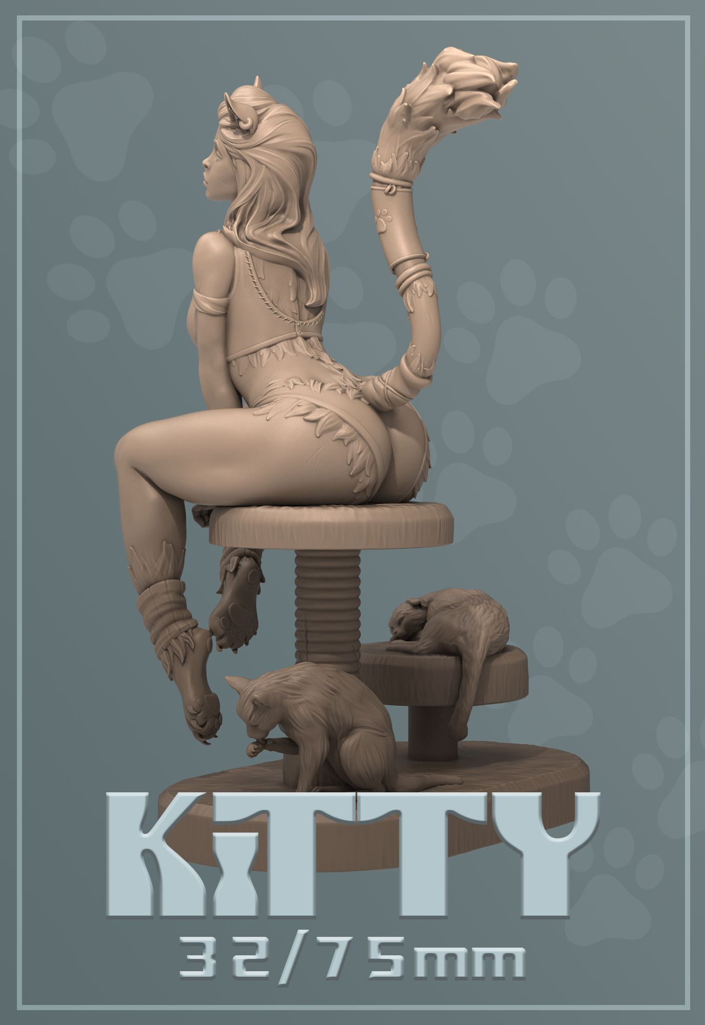 Kitty | Tabletop or Display Scale | D&D TTRPG Fantasy Miniature | Dungeons and Maidens