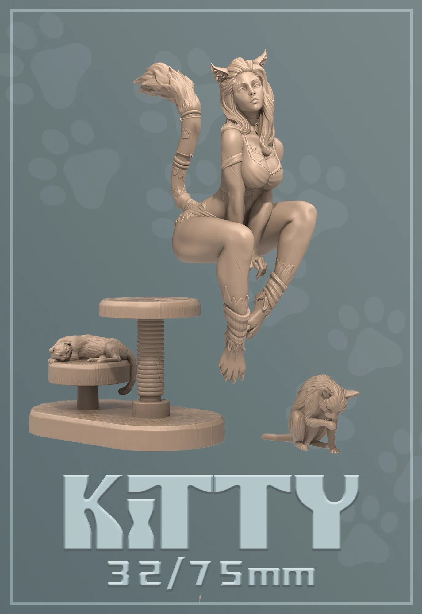 Kitty | Tabletop or Display Scale | D&D TTRPG Fantasy Miniature | Dungeons and Maidens