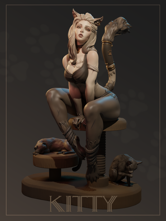 Kitty | Tabletop or Display Scale | D&D TTRPG Fantasy Miniature | Dungeons and Maidens