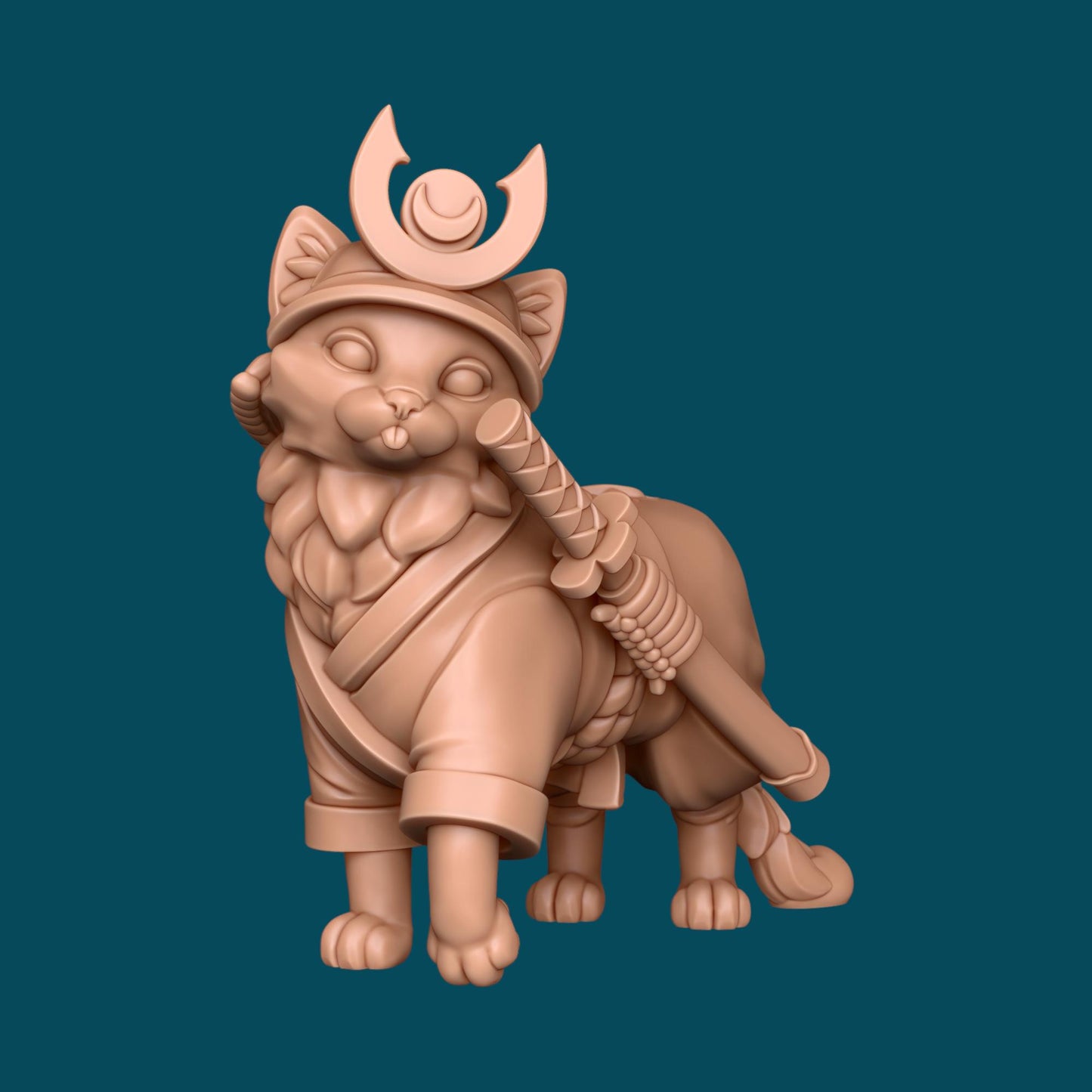 Kotatsu, a samurai cat | D&D TTRPG Miniature | Awkward Penguin Minis