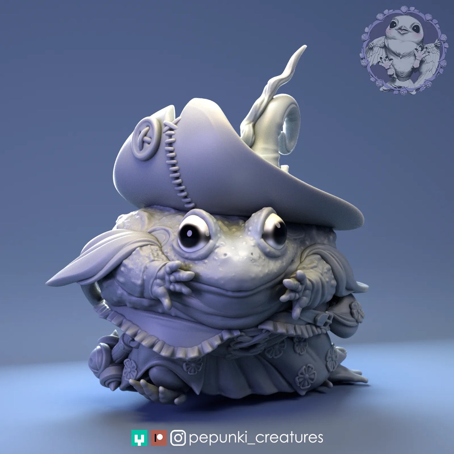 Bullfrog Wizardess | Tabletop or Display Scale | D&D Humblewood TTRPG Miniature | Pepunki Creatures