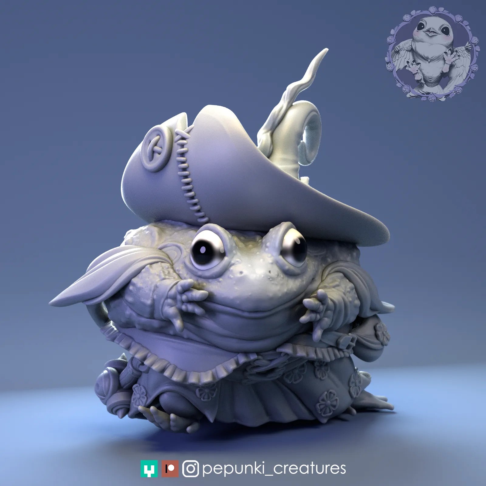 Bullfrog Wizardess | Tabletop or Display Scale | D&D Humblewood TTRPG Miniature | Pepunki Creatures