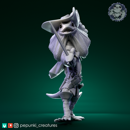Frilled Musketeer | Tabletop or Display Scale | D&D Humblewood TTRPG Miniature | Pepunki Creatures
