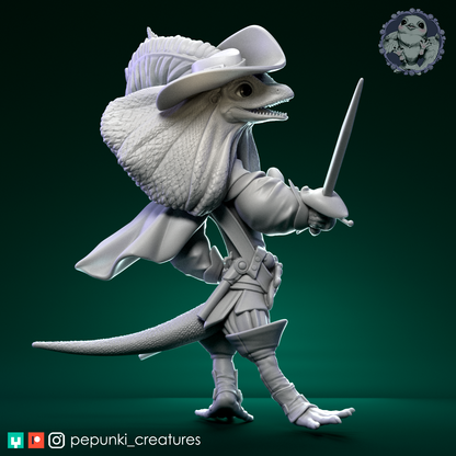 Frilled Musketeer | Tabletop or Display Scale | D&D Humblewood TTRPG Miniature | Pepunki Creatures