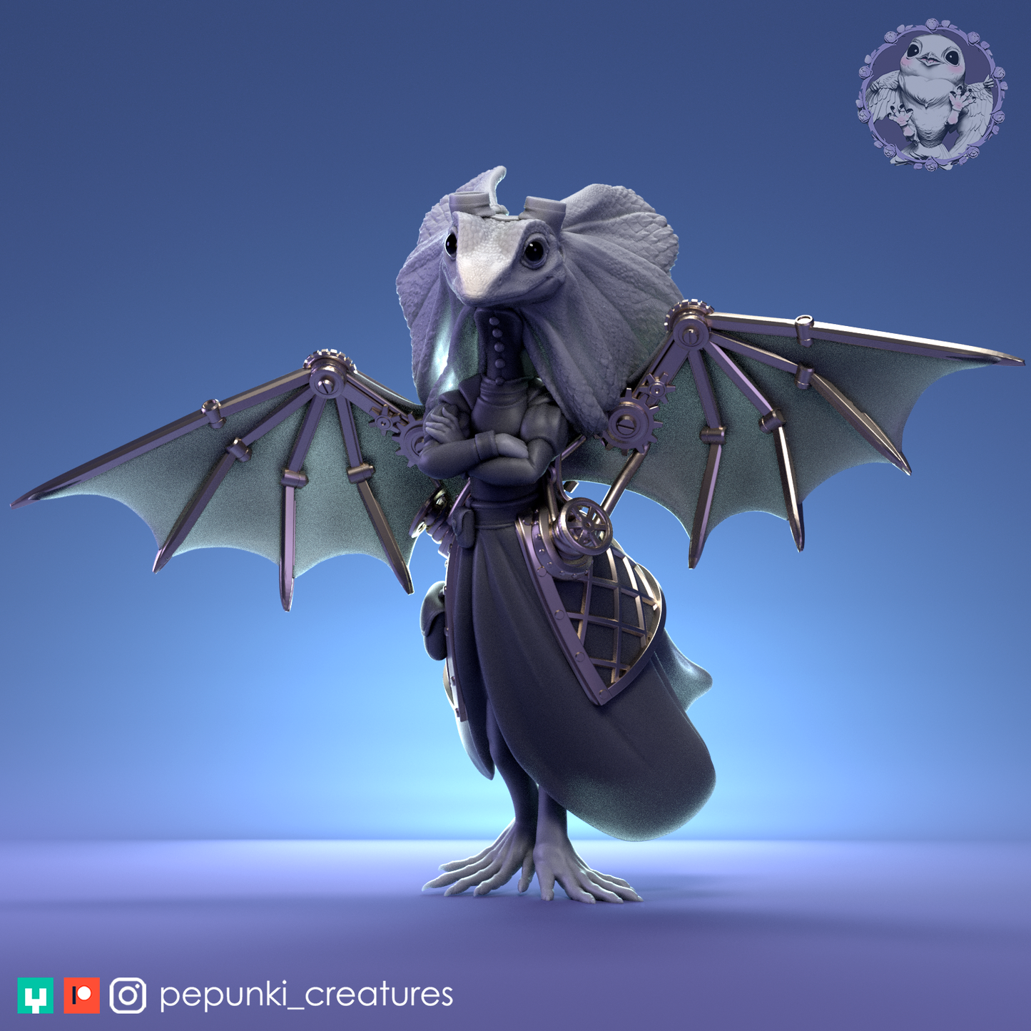 Frilled Wing Pilot | Tabletop or Display Scale | D&D Humblewood TTRPG Miniature | Pepunki Creatures
