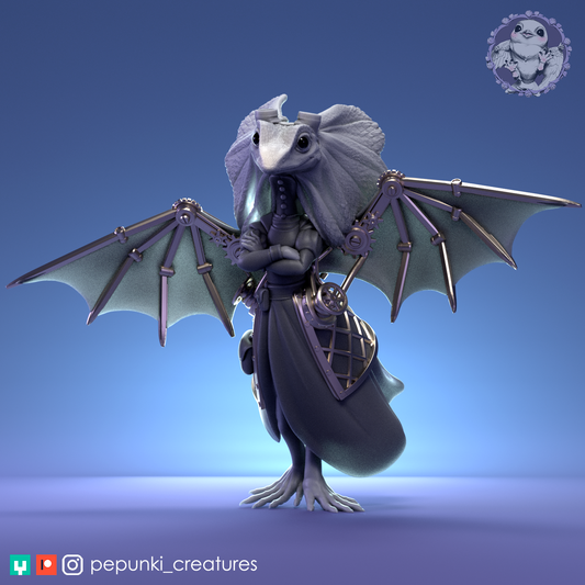 Frilled Wing Pilot | Tabletop or Display Scale | D&D Humblewood TTRPG Miniature | Pepunki Creatures