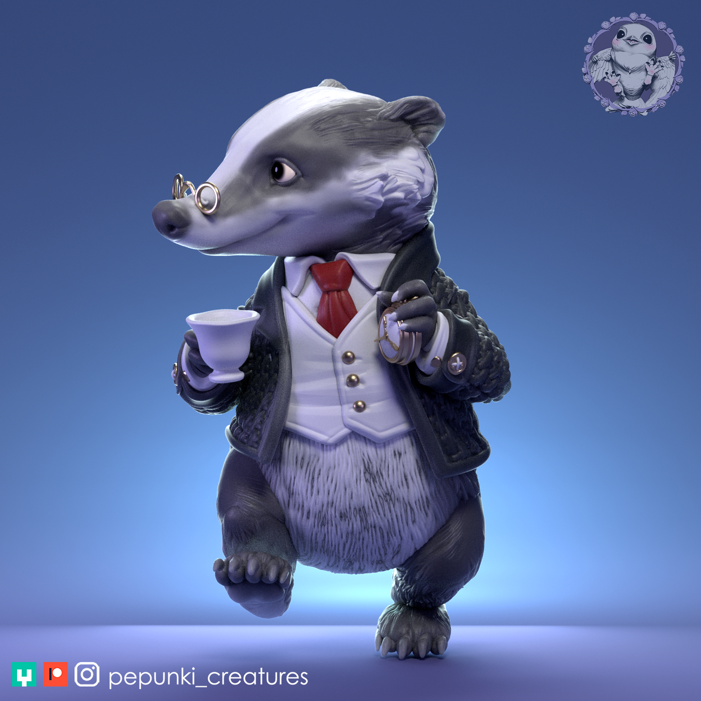 Gentleman Badger | Tabletop or Display Scale | D&D Humblewood TTRPG Miniature | Pepunki Creatures