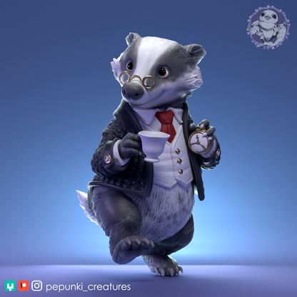 Gentleman Badger | Tabletop or Display Scale | D&D Humblewood TTRPG Miniature | Pepunki Creatures