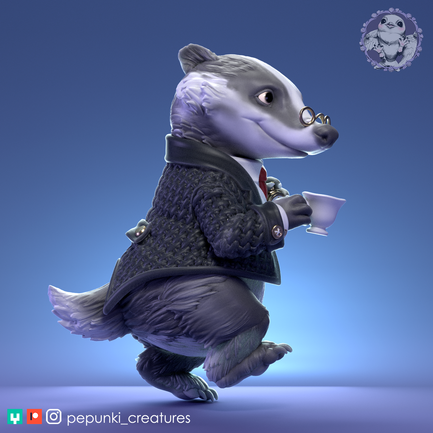 Gentleman Badger | Tabletop or Display Scale | D&D Humblewood TTRPG Miniature | Pepunki Creatures