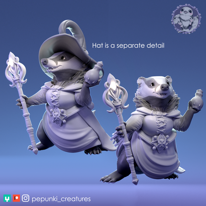 Lady Badger | Tabletop or Display Scale | D&D Humblewood TTRPG Miniature | Pepunki Creatures