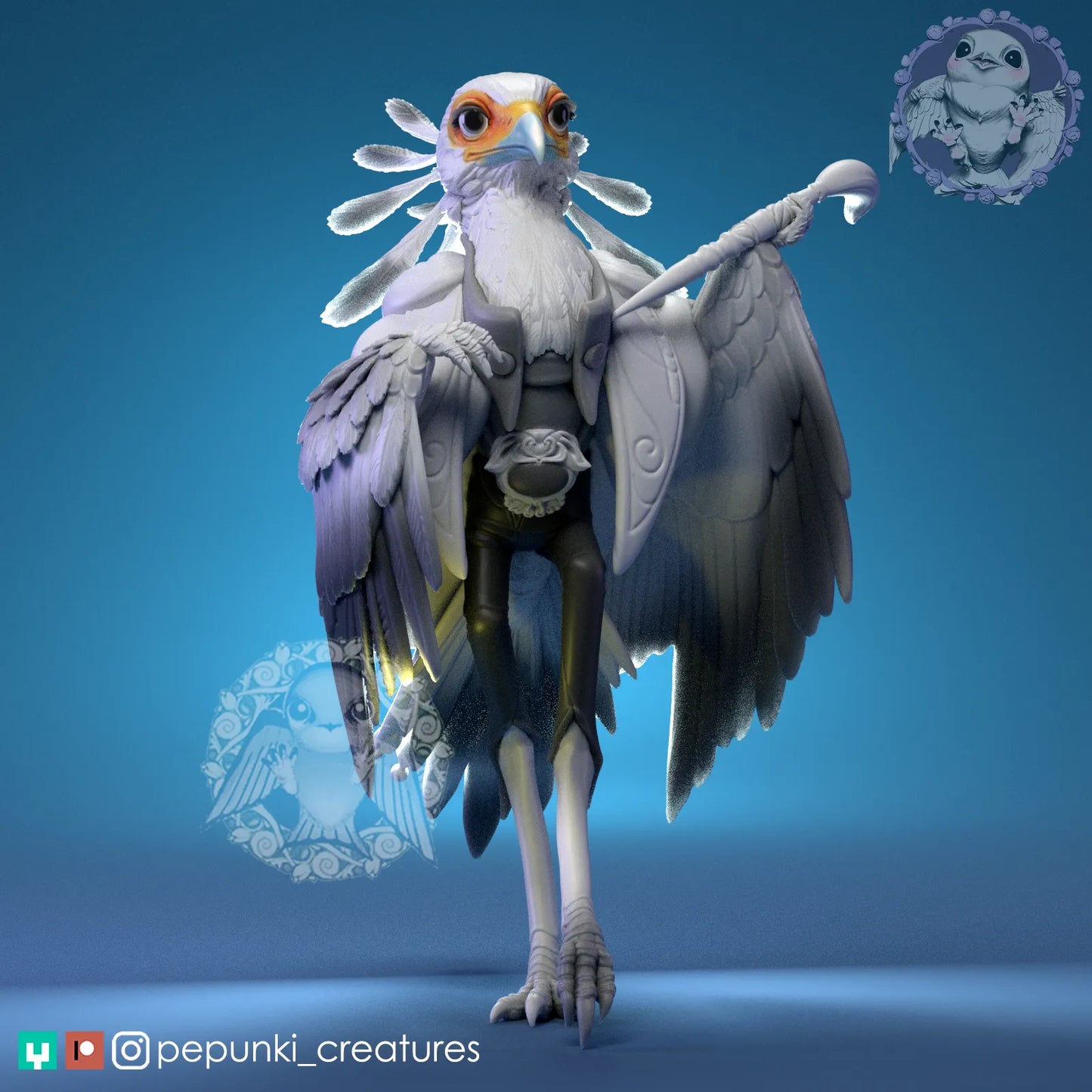 Secretary Bird Artist Painter | Tabletop or Display Scale | D&D Humblewood TTRPG Miniature | Pepunki Creatures