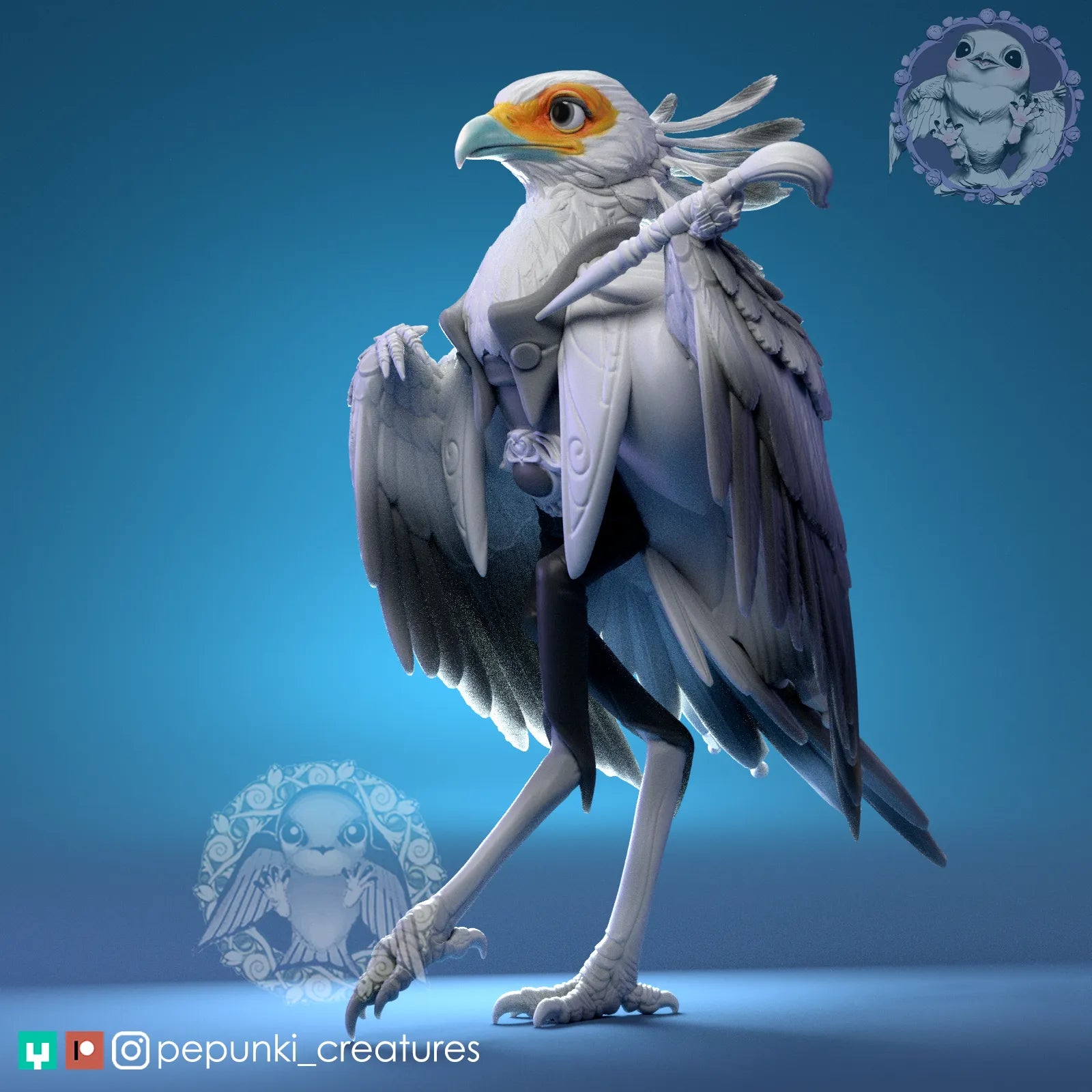 Secretary Bird Artist Painter | Tabletop or Display Scale | D&D Humblewood TTRPG Miniature | Pepunki Creatures