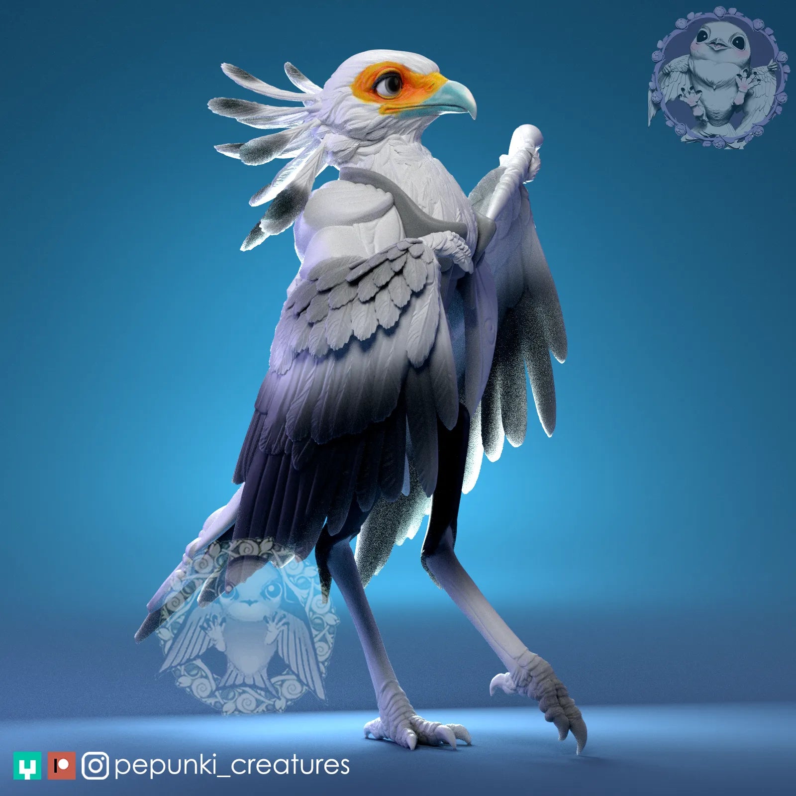 Secretary Bird Artist Painter | Tabletop or Display Scale | D&D Humblewood TTRPG Miniature | Pepunki Creatures