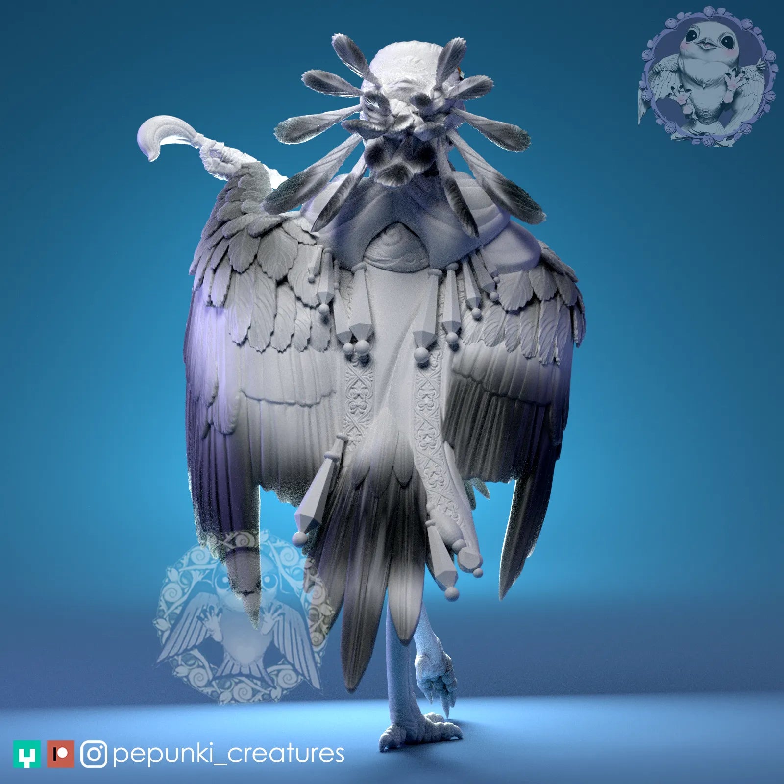 Secretary Bird Artist Painter | Tabletop or Display Scale | D&D Humblewood TTRPG Miniature | Pepunki Creatures