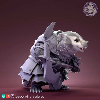 Warrior Badger | Tabletop or Display Scale | D&D Humblewood TTRPG Miniature | Pepunki Creatures