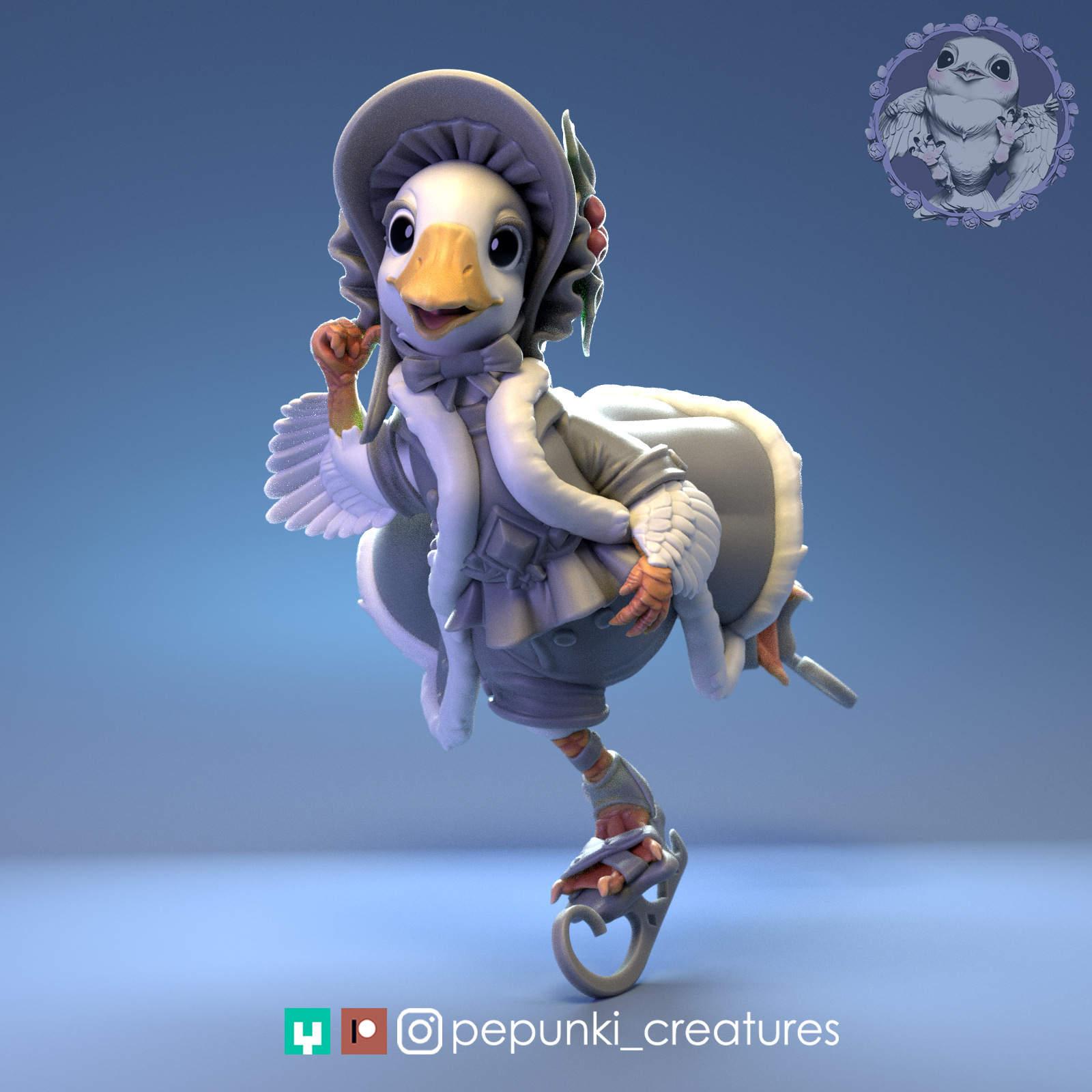 Duck Skates | Tabletop or Display Scale | D&D Humblewood TTRPG Miniature | Pepunki Creatures