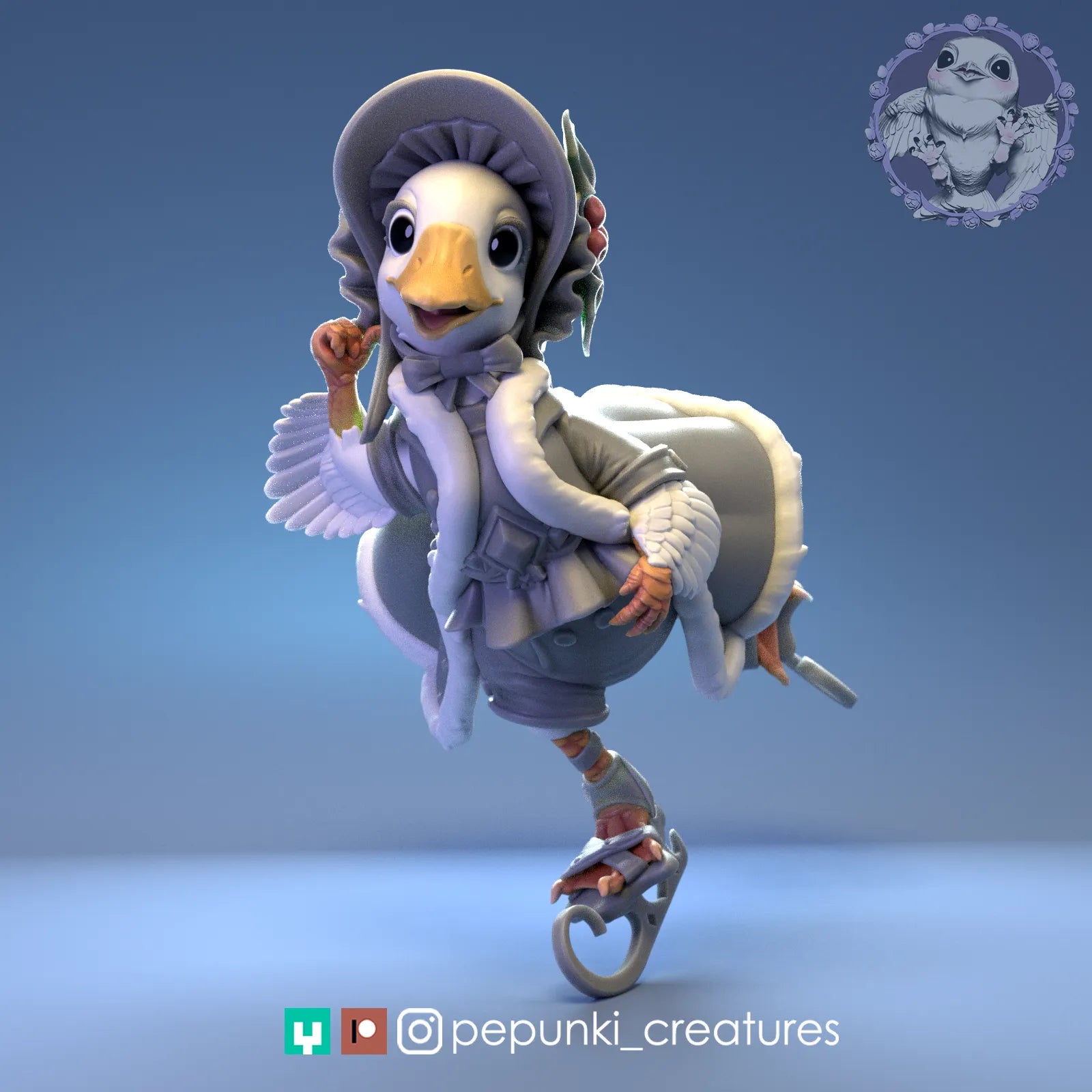 Duck Skates | Tabletop or Display Scale | D&D Humblewood TTRPG Miniature | Pepunki Creatures