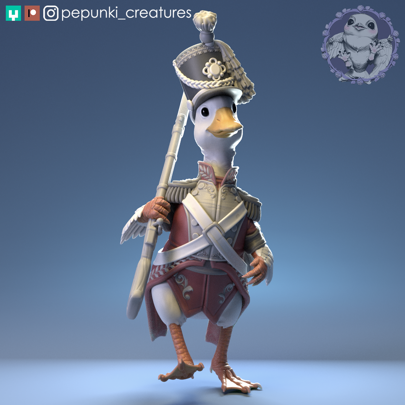 Duck Soldier | Tabletop or Display Scale | D&D Humblewood TTRPG Miniature | Pepunki Creatures