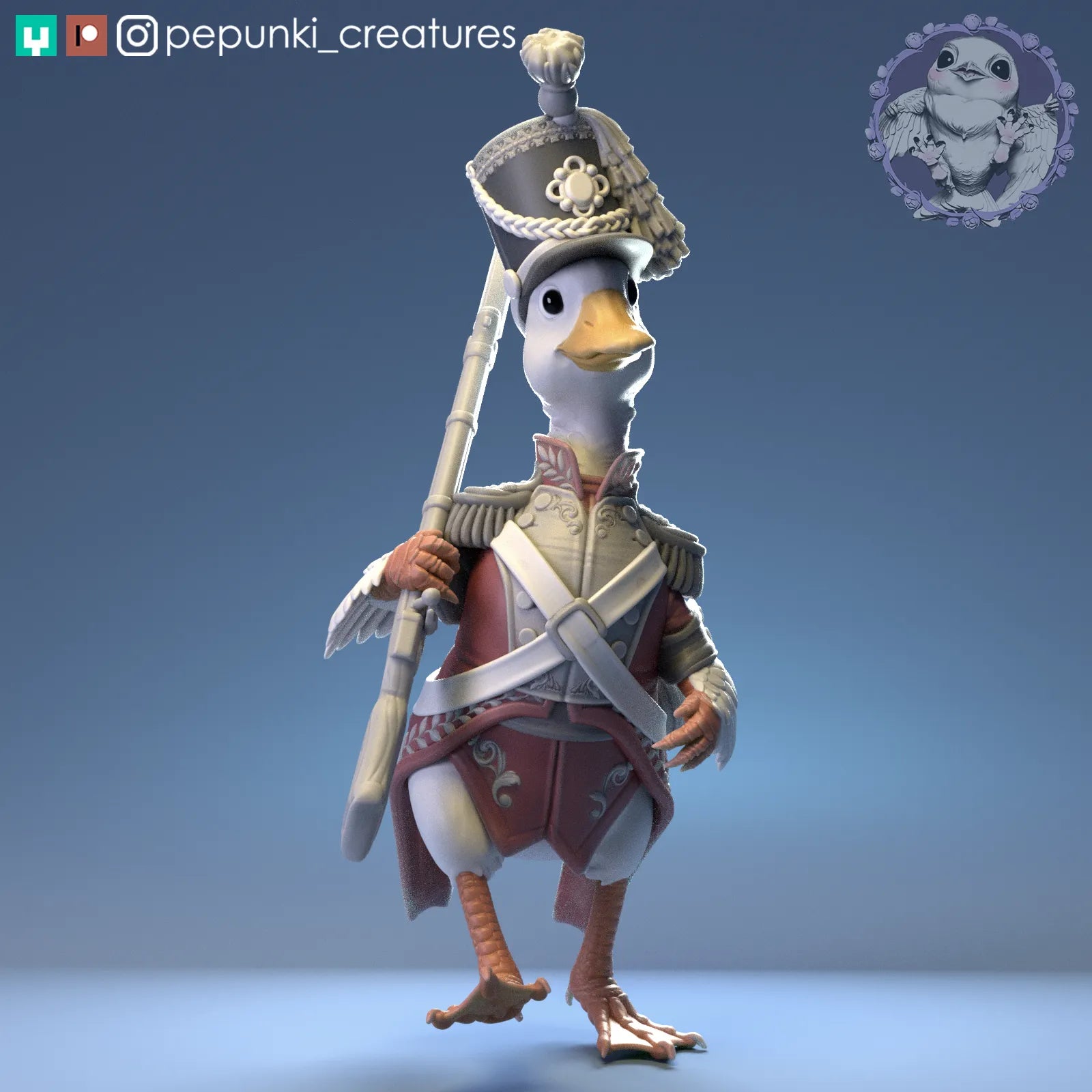 Duck Soldier | Tabletop or Display Scale | D&D Humblewood TTRPG Miniature | Pepunki Creatures