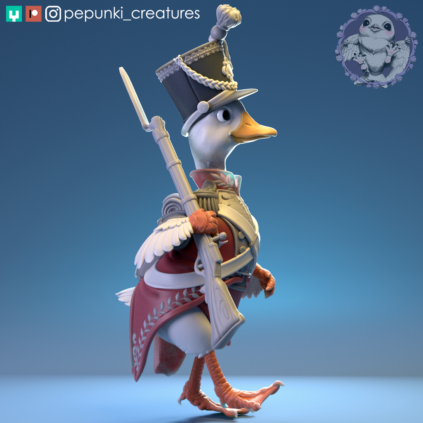 Duck Soldier | Tabletop or Display Scale | D&D Humblewood TTRPG Miniature | Pepunki Creatures