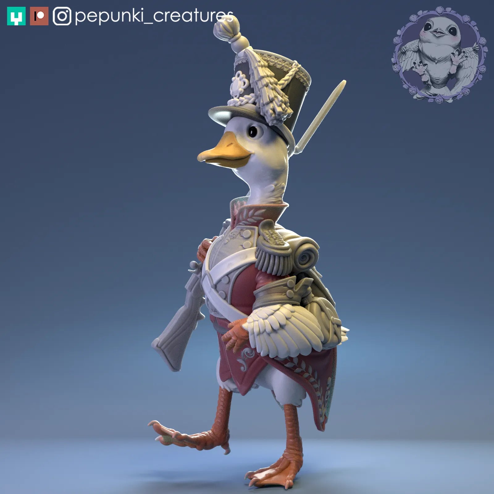 Duck Soldier | Tabletop or Display Scale | D&D Humblewood TTRPG Miniature | Pepunki Creatures