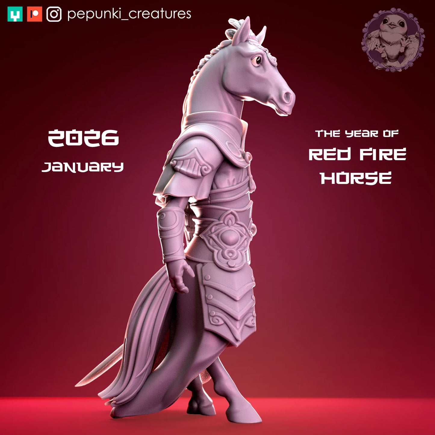 Horse Warrior, Year of the Horse | Tabletop or Display Scale | D&D Humblewood TTRPG Miniature | Pepunki Creatures