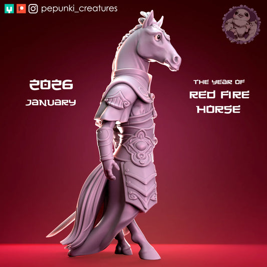 Horse Warrior, Year of the Horse | Tabletop or Display Scale | D&D Humblewood TTRPG Miniature | Pepunki Creatures