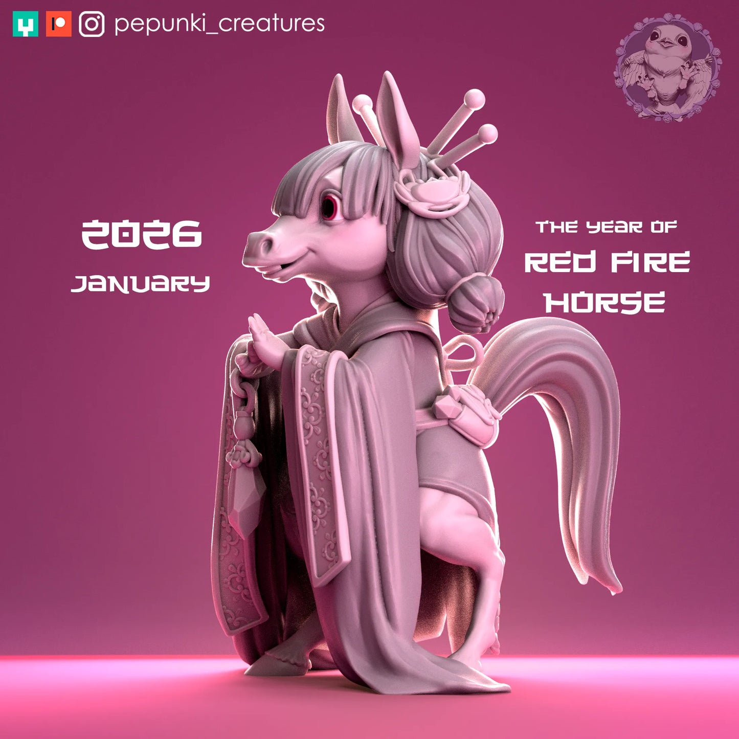 Pony Princess, Year of the Horse | Tabletop or Display Scale | D&D Humblewood TTRPG Miniature | Pepunki Creatures